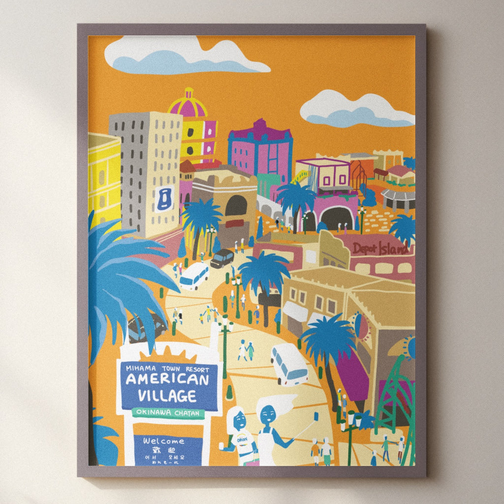 Okinawa Mihama American Village Illustration Poster