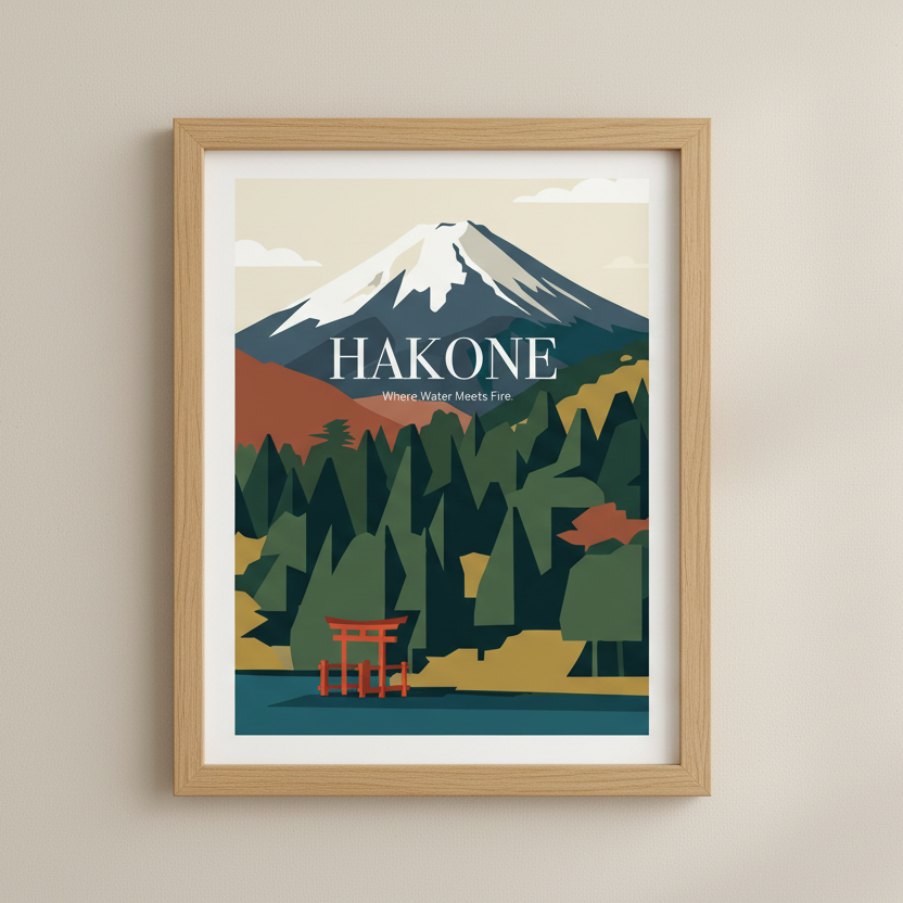 Japan Travel Poster: Hakone - Where Water Meets Fire.