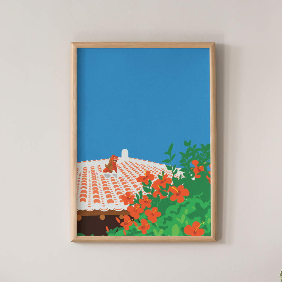 Okinawa Red Tiled Roof House Poster