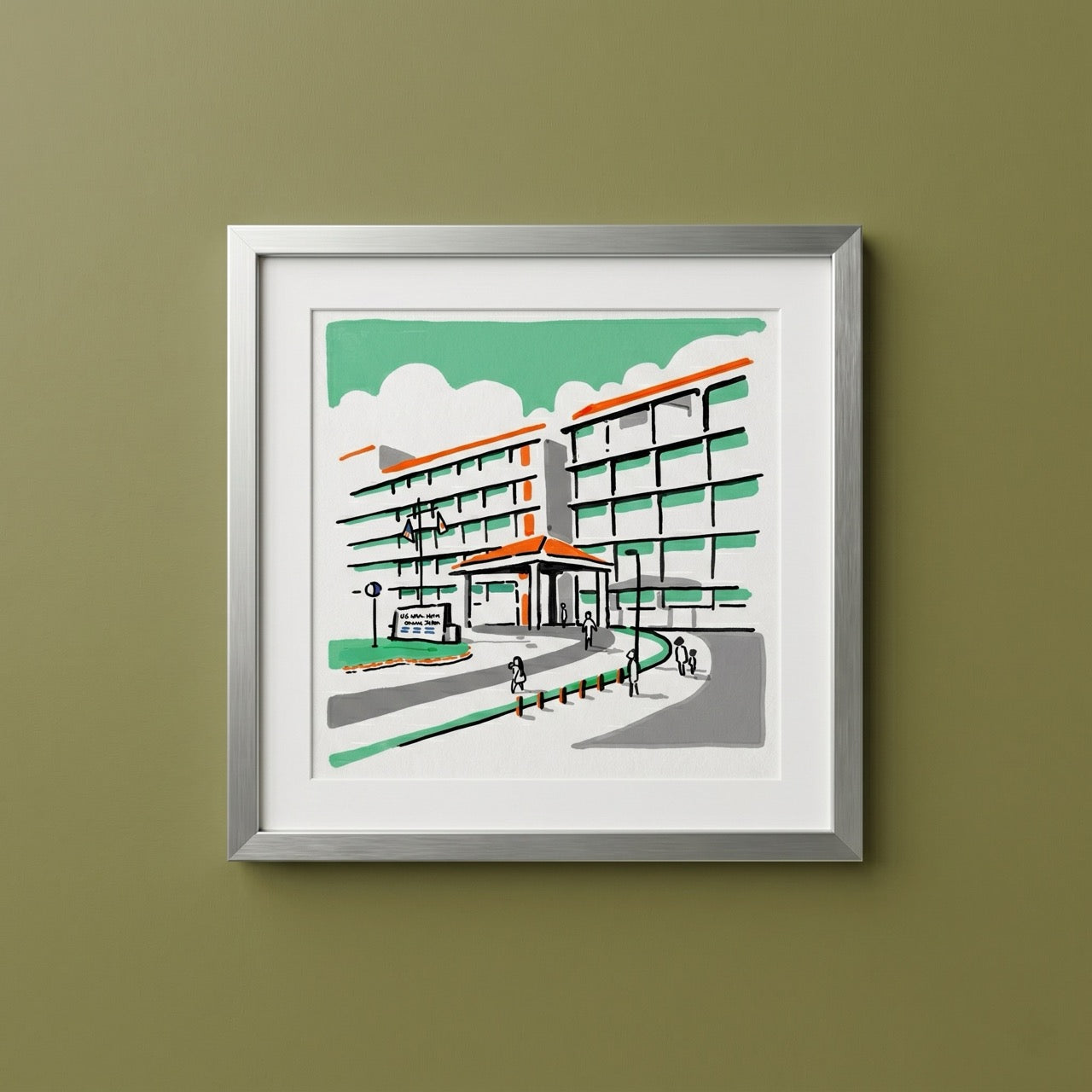 Digital Download: Minimalist Okinawa Camp Foster Naval Hospital Illustration