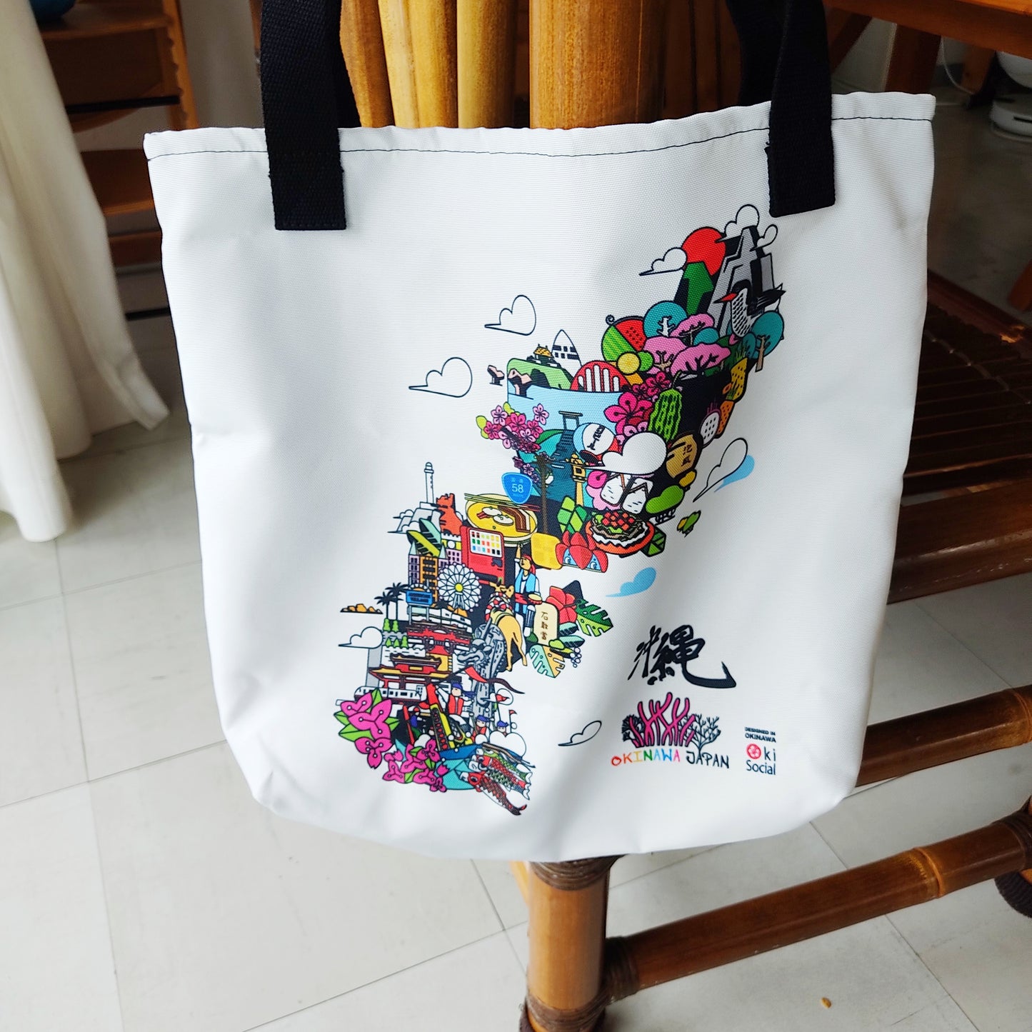 Okinawa Manhole Cover Map Large Tote